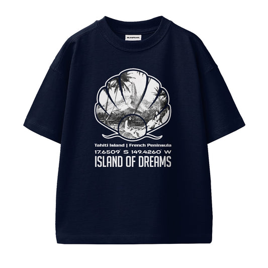Island of Dreams | Oversized Graphic T-shirt (Navy Blue)